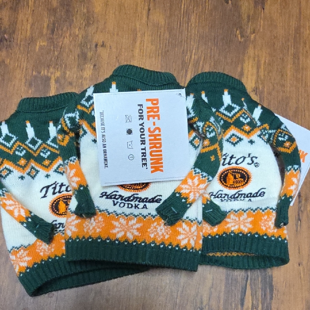 Tito's Handmade Vodka Green & Orange Holiday Sweater Ornament